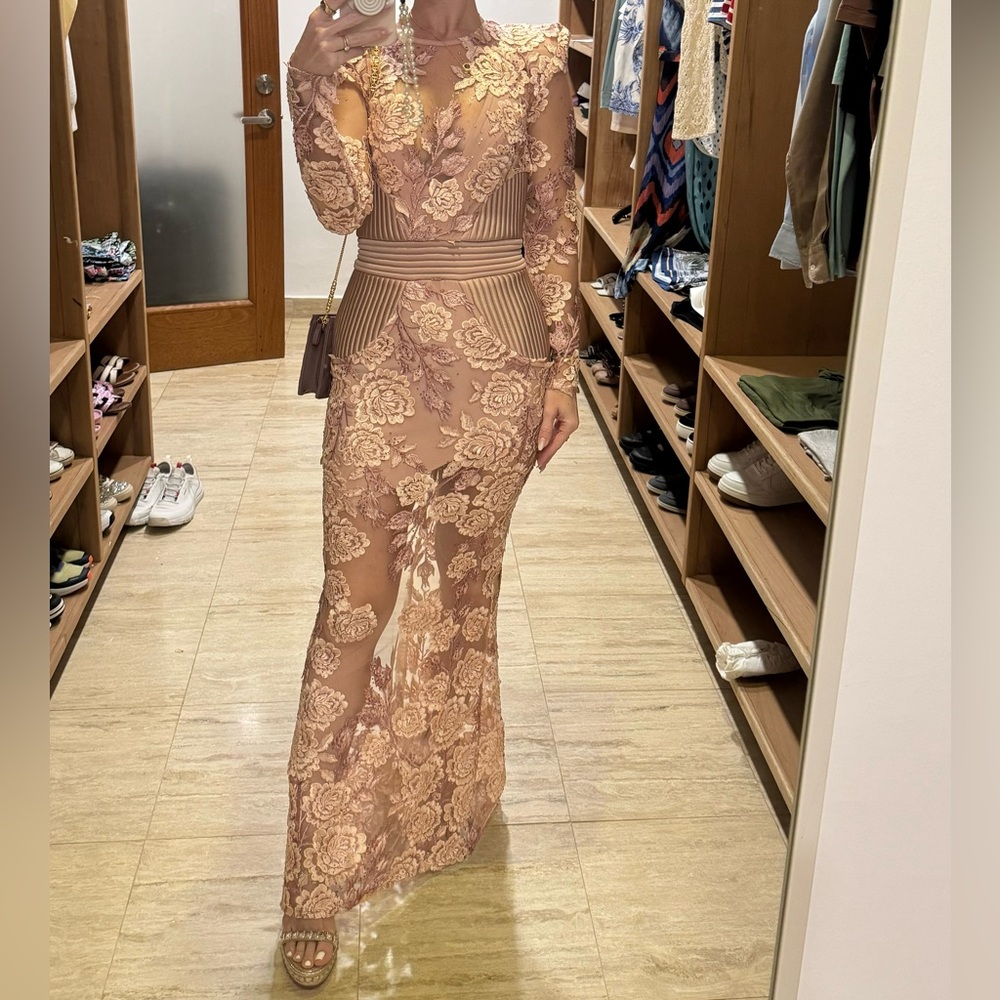 Zhivago Pink Sequin Embellished Long Sleeve Gown